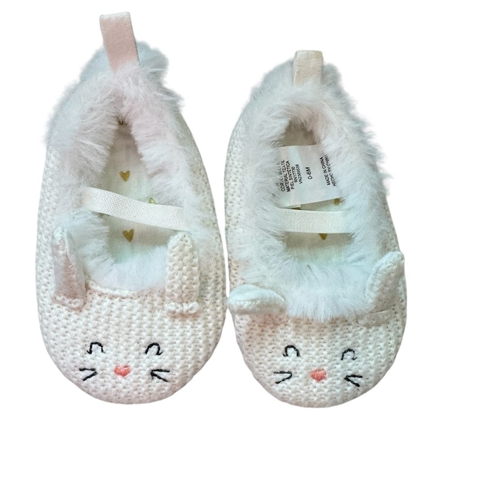 Baby girls White Bunny slippers shoes house slippers size 0-6 months